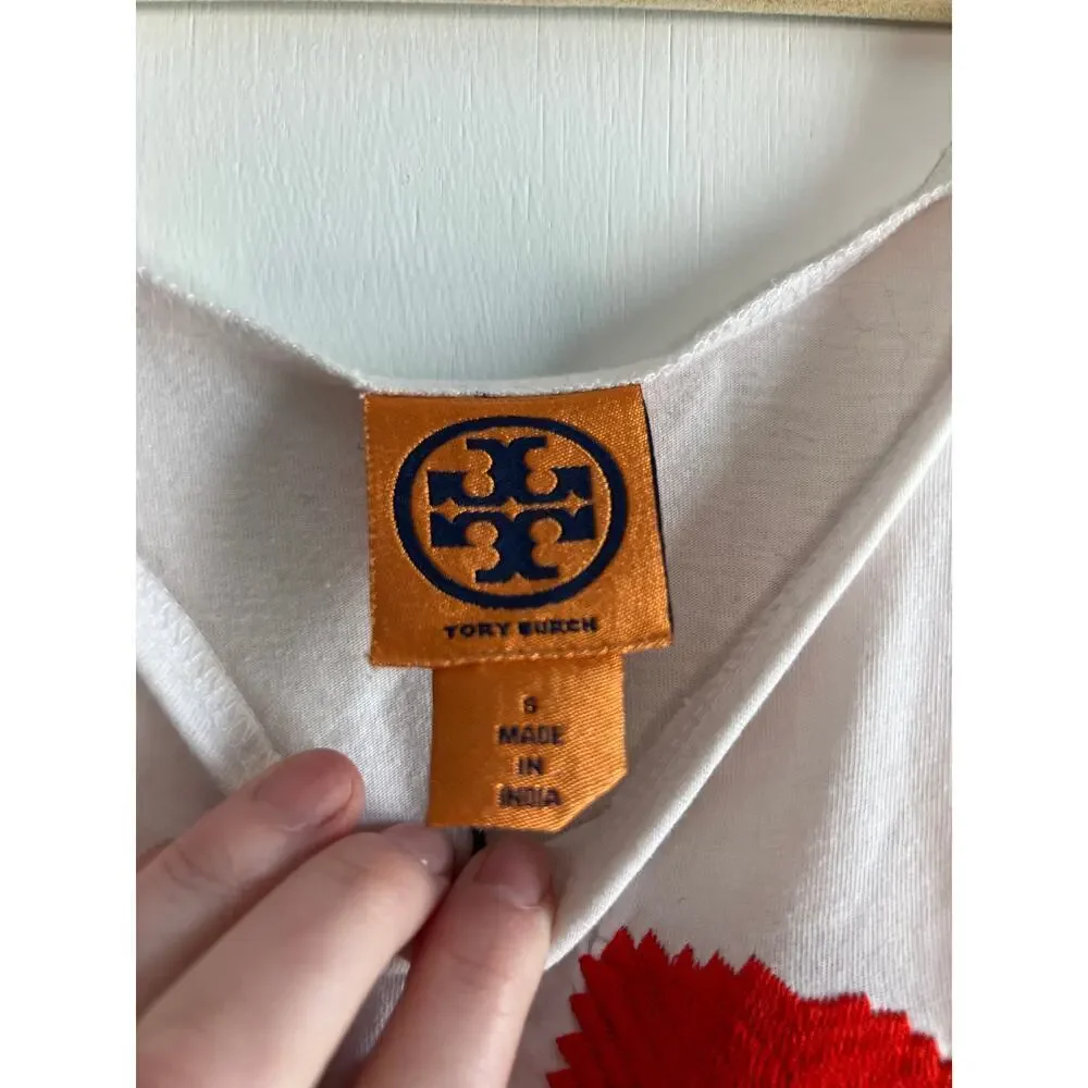 Tory Burch White Embroidered Flower Cotton Tank Sz S